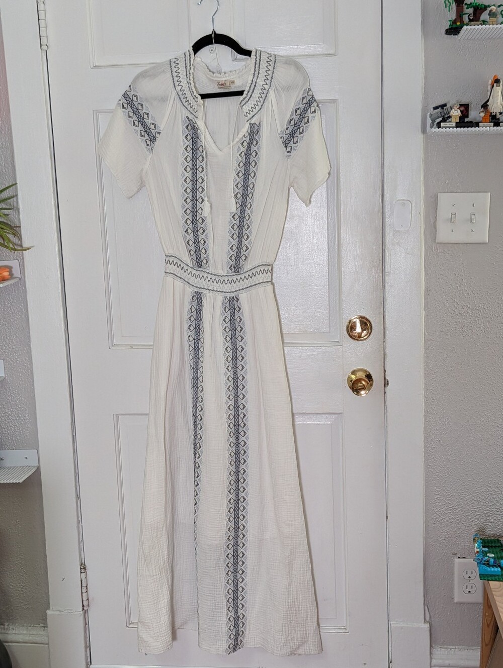 Faherty Catrina Organic Cotton Embroidered Maxi Dress White Blue Size S - Picture 2 of 7
